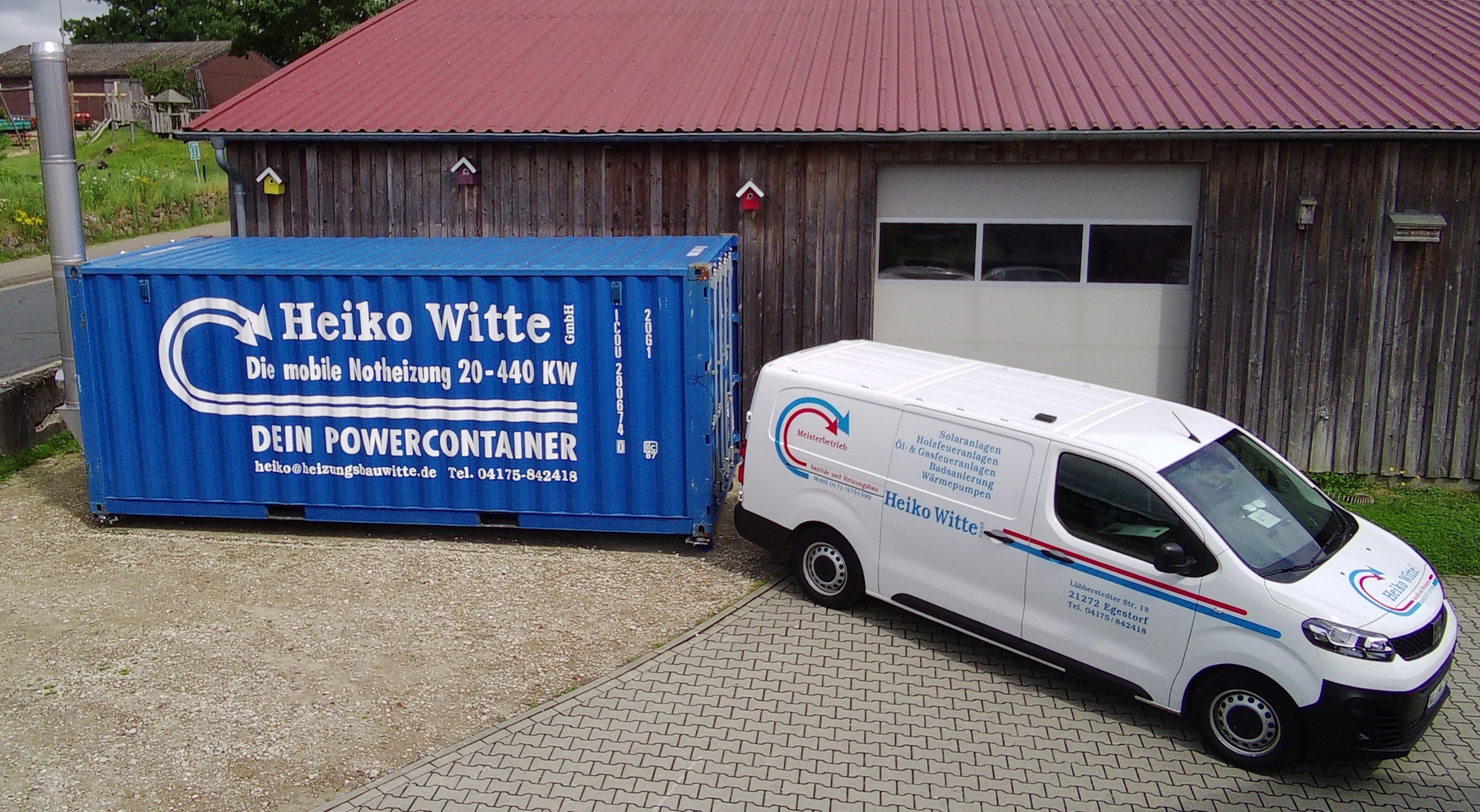 Heiko Witte GmbH Sanitär und Heizungsbau in Egestorf: Firmengebäude, Firmenfahrzeug und Betriebsgebäude